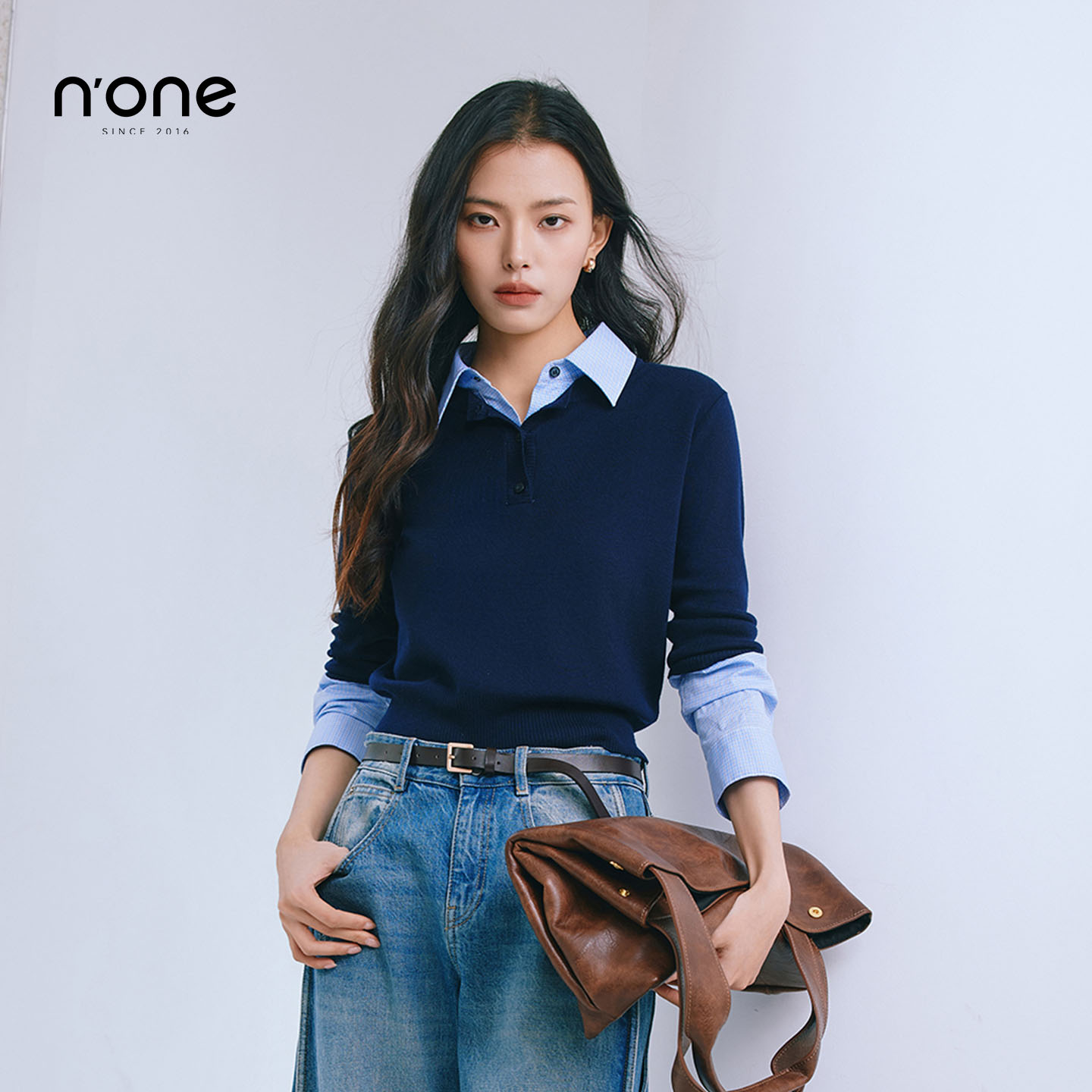 none时尚假两件衬衫式针织衫图片
