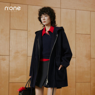 新款 连帽双面呢大衣女2025冬季 系带收腰百搭外套 中长款 none