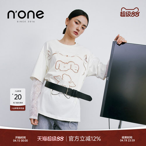 n'one假两件重工刺绣短袖T恤