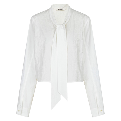 none飘带领微皱肌理长袖衬衫