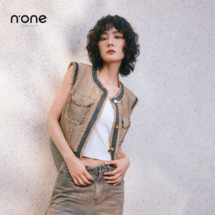 新款 方领流苏设计 独特超好看小香风马甲女时髦洋气秋季 none