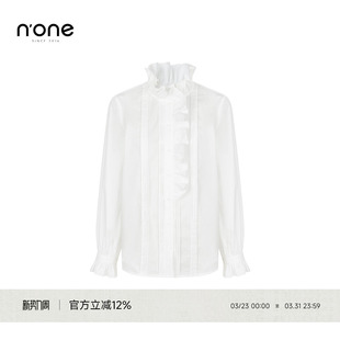 新款 上衣女2025秋季 气质立领休闲时髦百搭 荷叶花边白色衬衫 none