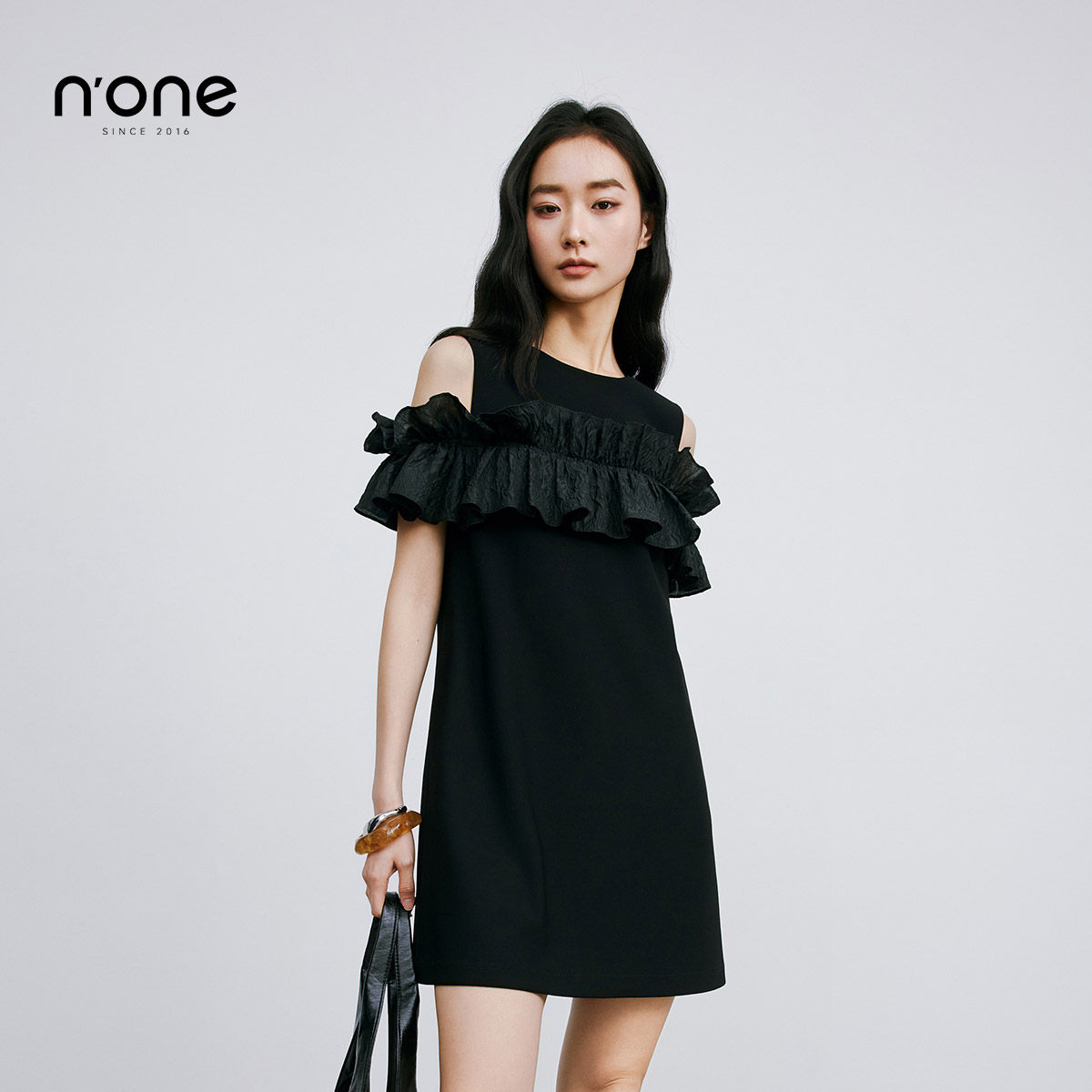 n'one提花荷叶边隐形口袋小a裙子图片