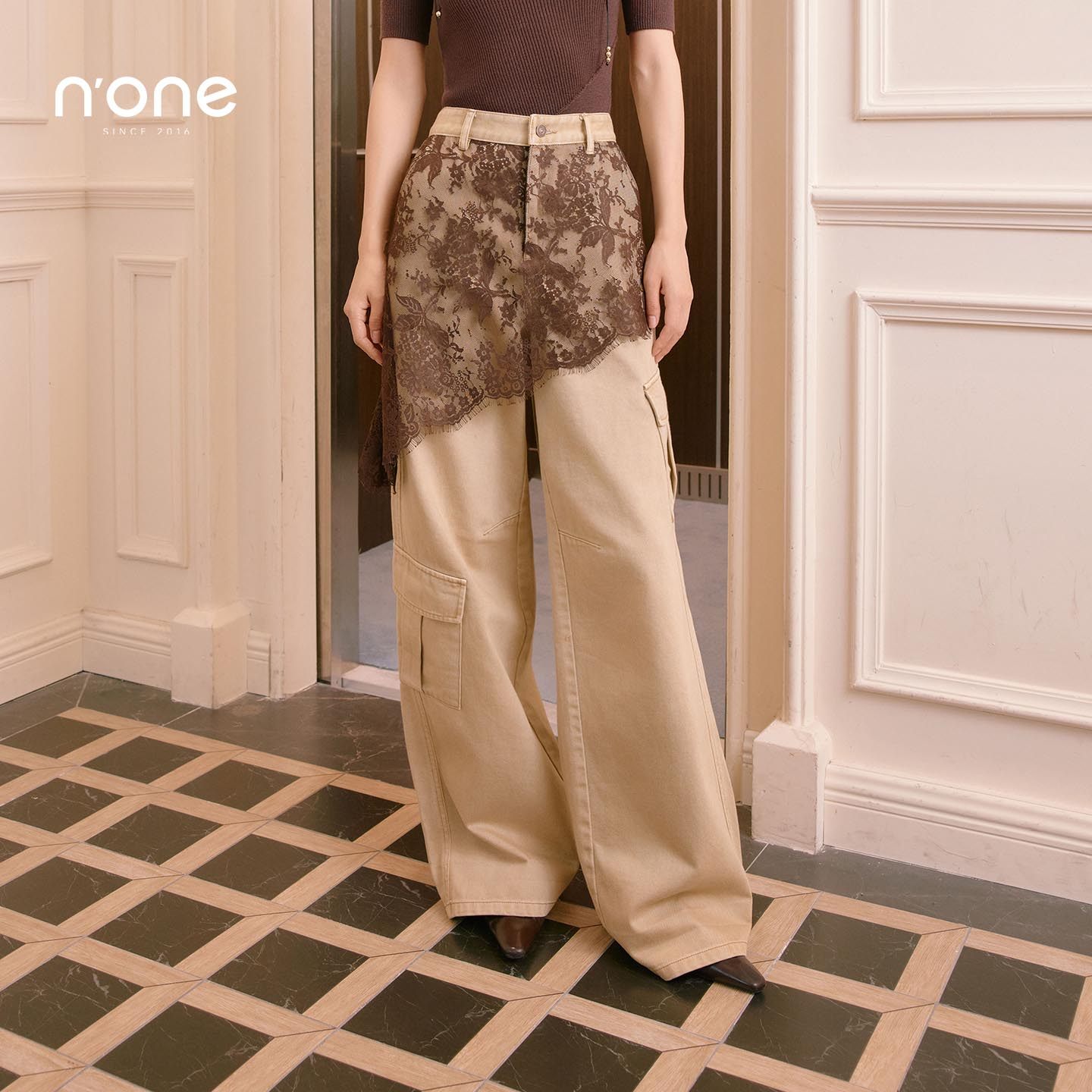 none 卡其色蕾丝花边牛仔裤女2026春季新款高级感直筒显瘦裤子,女装/女士精品,牛仔裤,淘宝优惠券,粉丝福利购,淘宝优惠卷