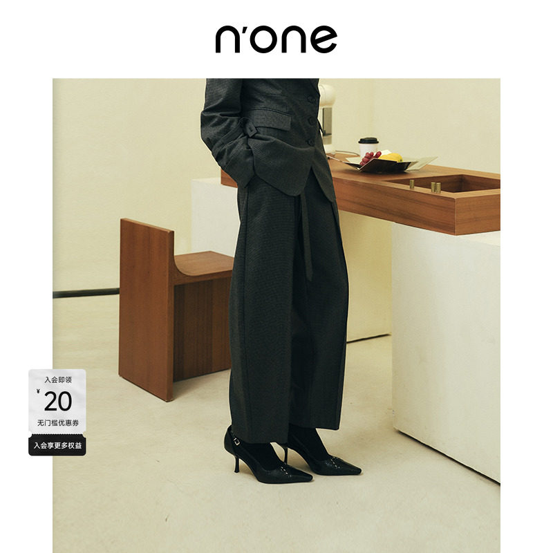 none黑灰千鸟格打褶百搭休闲裤