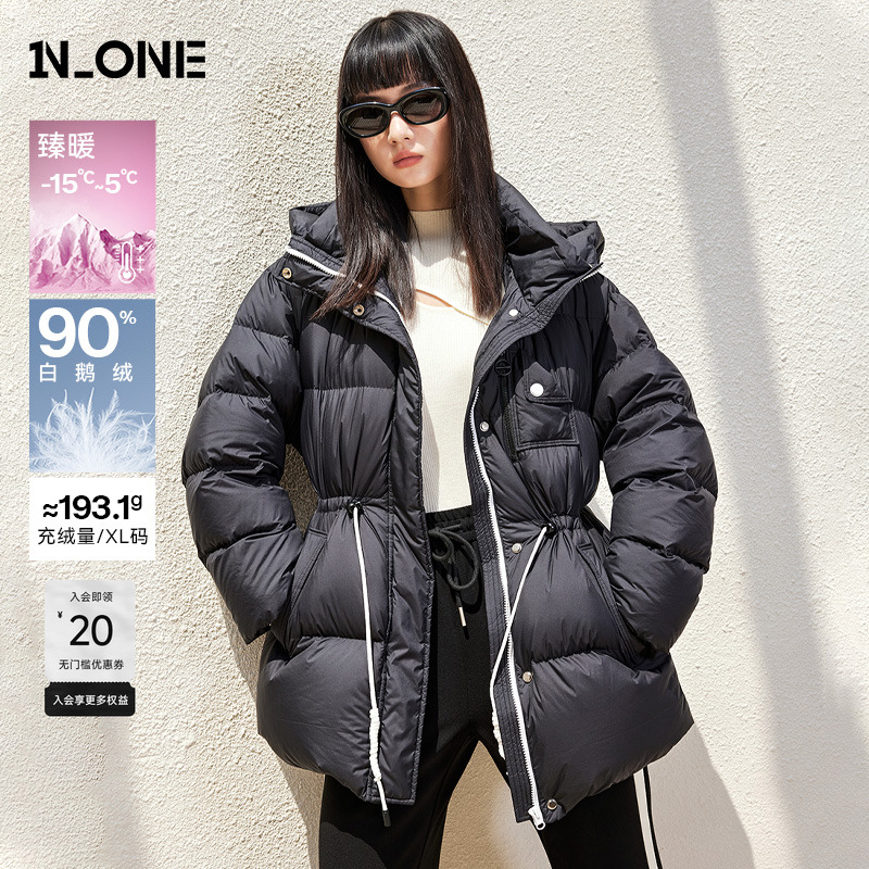 NONE通勤鹅绒连帽毛领鹅绒服
