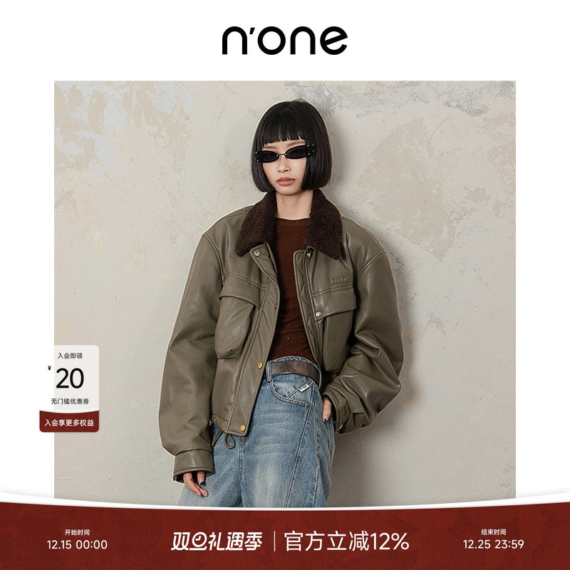 none翻领设计休闲时髦抽绳棉服