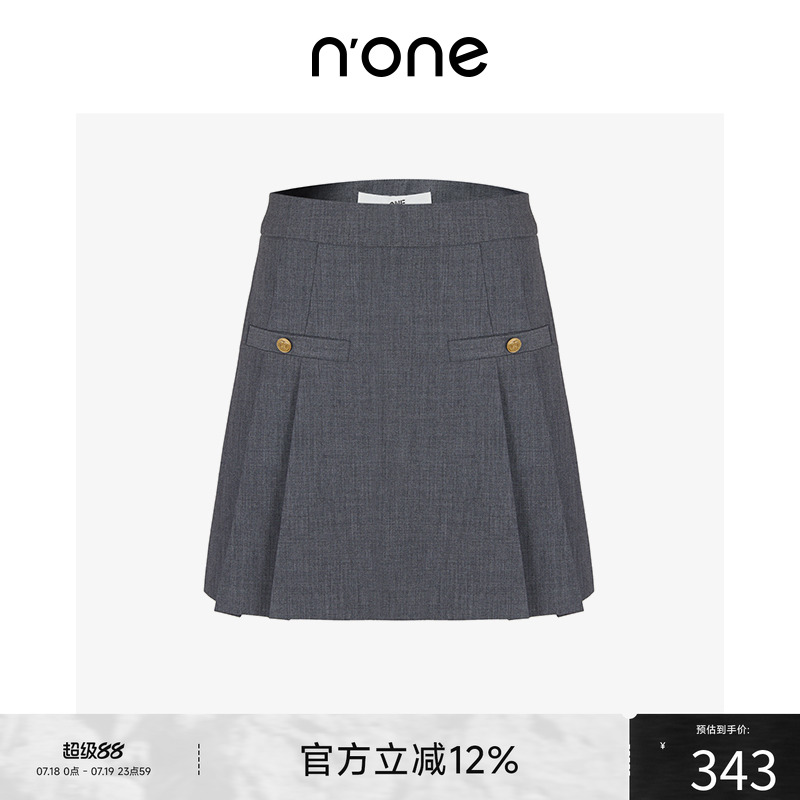 n'one 春季新款时尚洋气灰色短裙立体打褶百搭西装短款裙裤女
