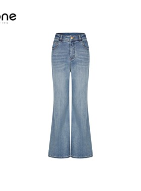 none 浅蓝色气质高腰微喇牛仔裤女2026春季复古显瘦水洗做旧长裤