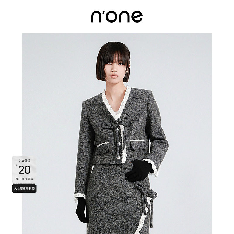 none时髦百搭蕾丝花边短外套