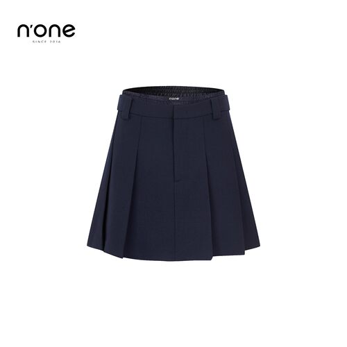 none双腰头西装条纹百褶短裙