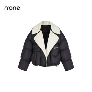 短款 新款 宽松面包服 黑白撞色羊羔毛翻领羽绒服女2025冬季 none