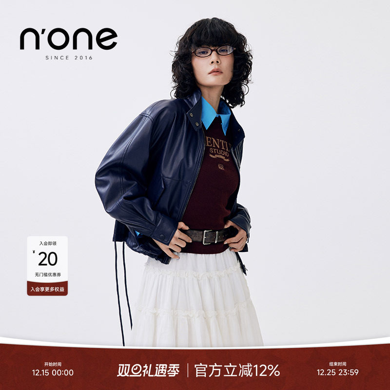 none立领短夹克特色口袋皮衣