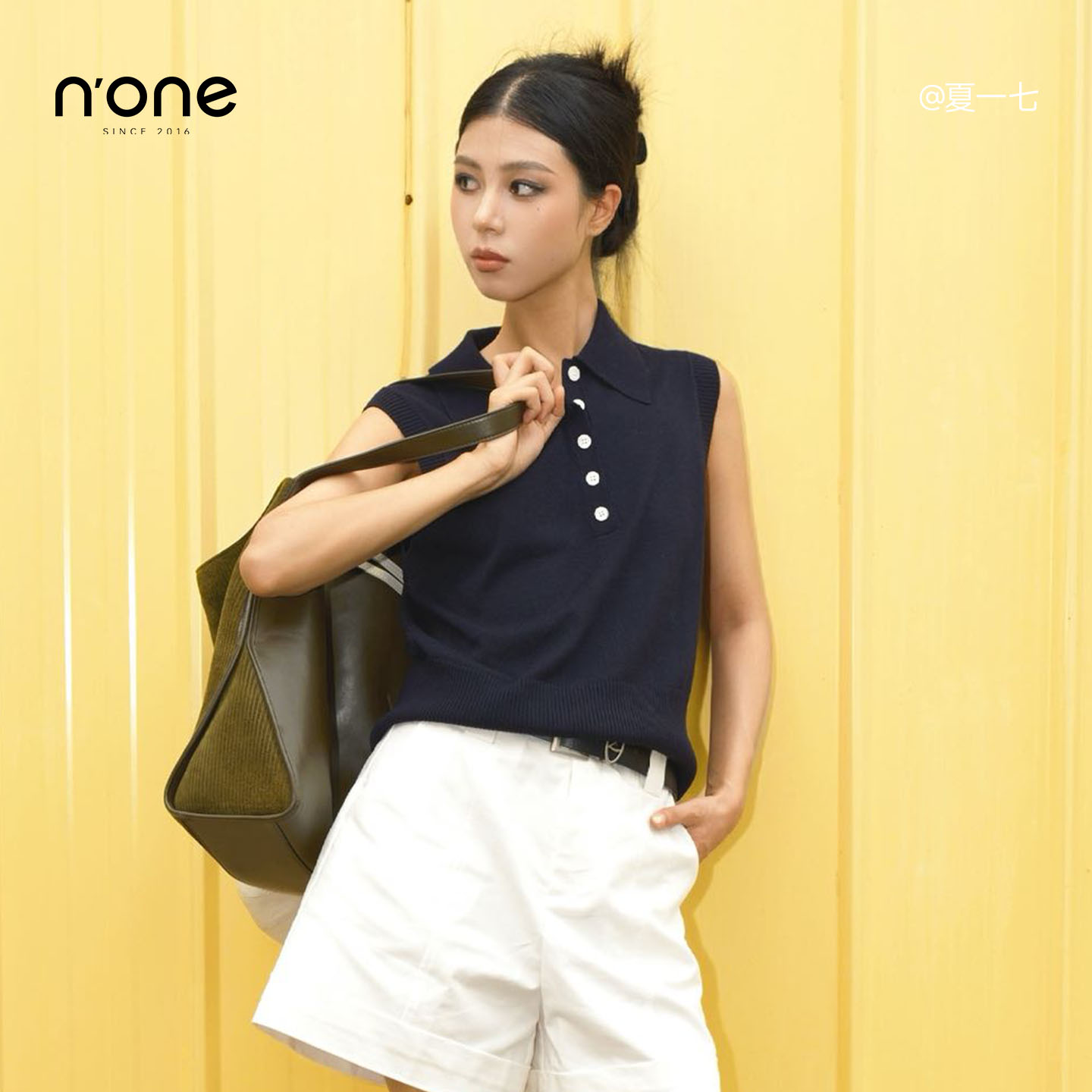 nonepolo领纯色无袖针织背心