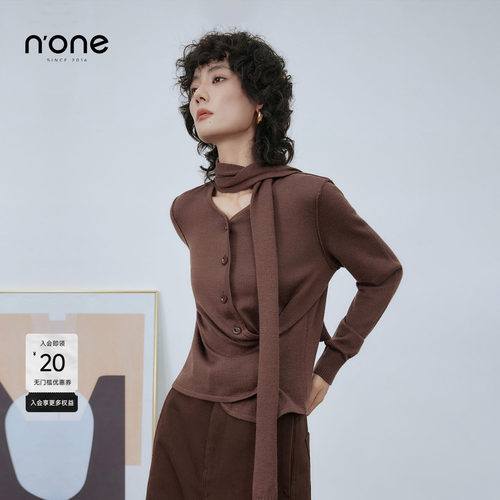 none时髦围脖圆领简约针织开衫