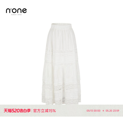 none气质蕾丝拼接A字半身裙