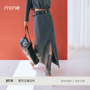 none 减龄前片开叉简约百搭裙子 a字职业通勤直筒半身裙2025秋新款