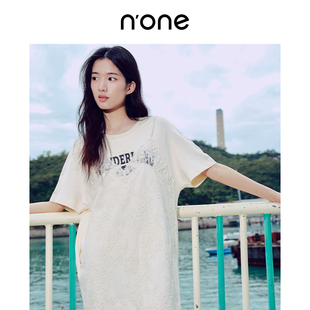 假兩件t恤連衣裙女夏蕾絲中長款 裙子女 新款 none