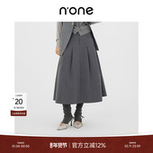 one 半身裙女A字型大摆裙女款 春季 新款 灰色中长款 西装 半裙