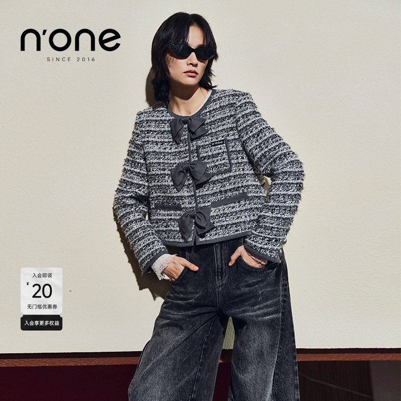 none圆领牛仔蝴蝶结牛仔短外套