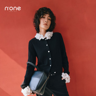 修身 none 外套女2025秋新款 领针织开衫 显瘦 独特超好看波点泡泡袖