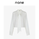 one 白色微皱肌理感衬衫 春季 拉链款 女设计感飘带女上衣 新款