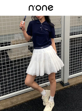 none 新款气质时髦小白裙芭蕾蓬蓬裙松紧腰网球风半身短裙显腿长