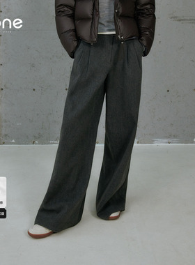 none 慵懒风灰色阔腿裤女2025冬季新款高腰长裤宽松显瘦百搭神裤