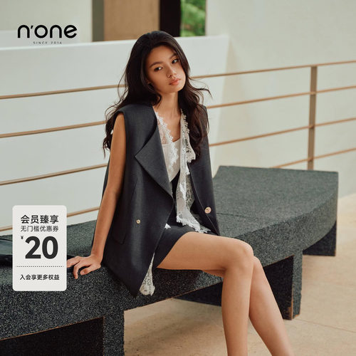 none坎肩灰色蕾丝拼接西装马甲