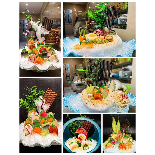 日料刺身装饰品竹排拼盘摆件海鲜