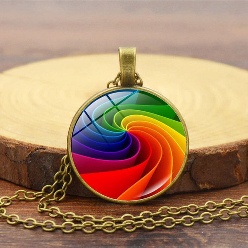 七彩虹花情侣时光宝石吊坠项链女欧美饰品复古毛衣链