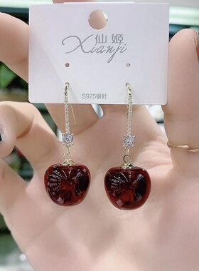 diy网红022新款个i性设计感小众时尚s红色樱桃2车厘子耳环