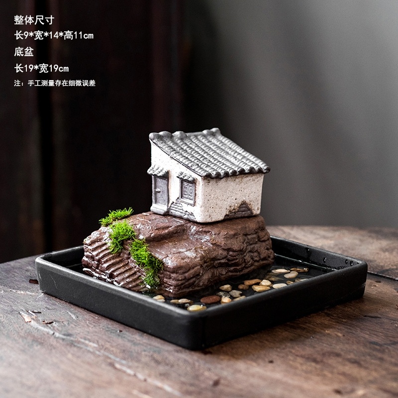 陶瓷工艺文竹盆栽花盆造景装饰江南老房子鱼缸造景禅意微景观摆件