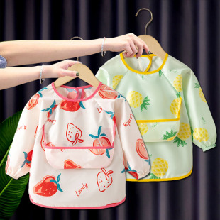 3岁2 防水护衣围裙1 儿童罩衣春秋薄款 宝宝吃饭衣婴儿辅食围兜长袖