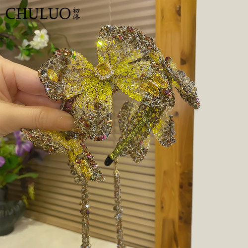 CL460水晶花朵发箍女轻奢重工头饰新中式汉服配饰高级感流苏发卡