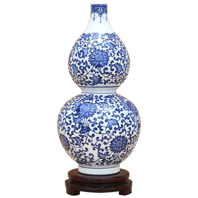 景德镇陶瓷器缠枝莲风水葫芦瓶