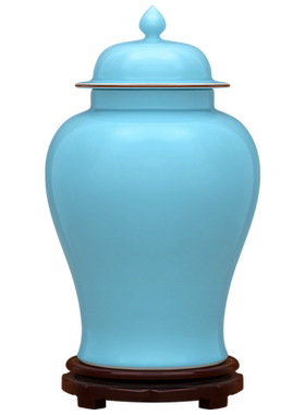 景德镇陶瓷大号中式湖蓝艺术酒店装饰品民宿客厅办公室摆件将军罐