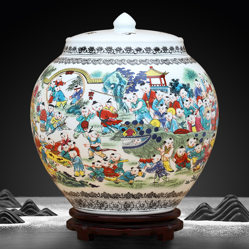 景德鎮陶瓷百子圖茶葉罐