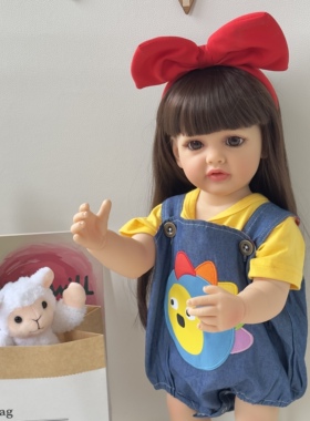 NPK正版全胶55厘米可入水洗澡蓝色背带仿真洋娃娃娃 过家家玩具