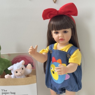 NPK正版全胶55厘米可入水洗澡蓝色背带仿真洋娃娃娃 过家家玩具