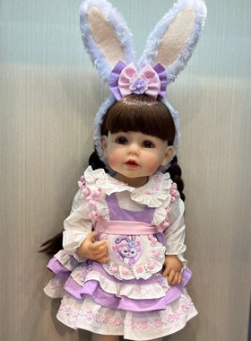 NPK55厘米全胶仿真娃娃 紫色公主裙长发换装洋娃娃 女孩玩具礼物