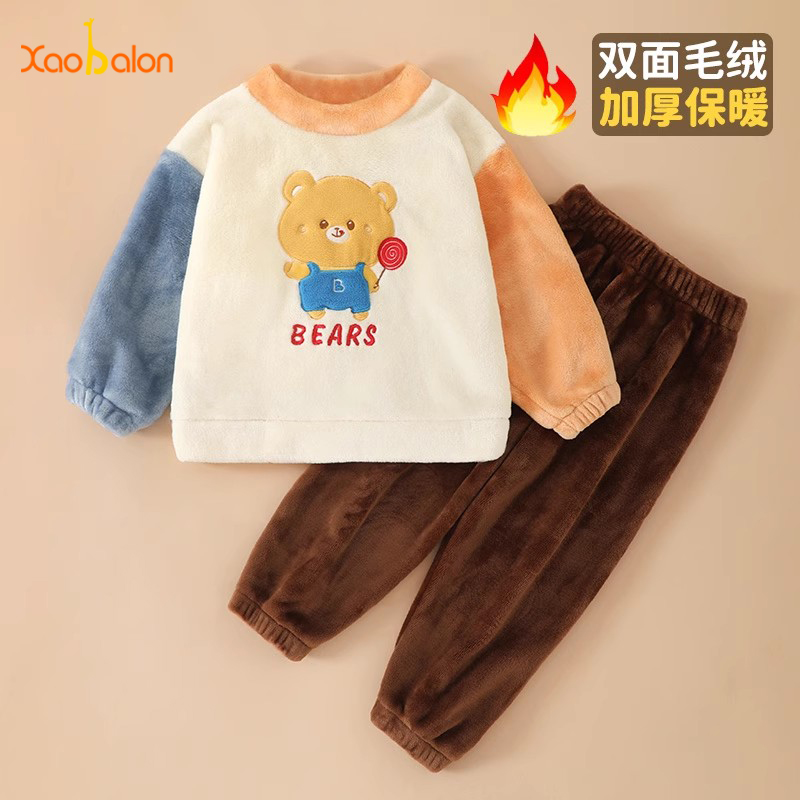 卡通珊瑚绒宝宝睡衣套装