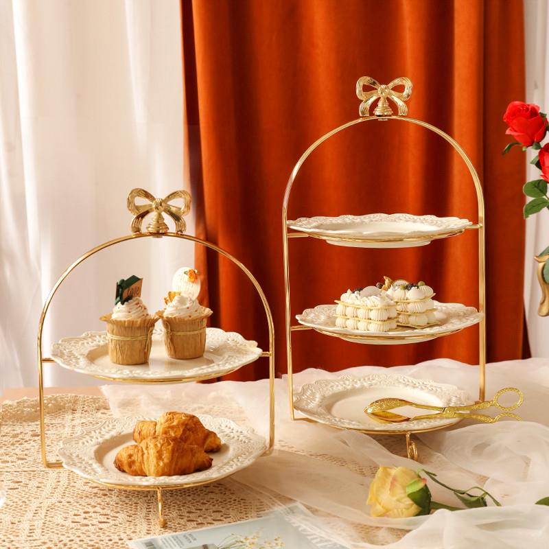欧式金属点心架金色三层甜品台展示架下午茶水果零食盘冷餐盘茶歇