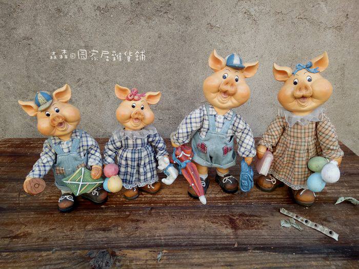 2019年生肖猪宝宝创意北欧复古做旧手绘古董娃儿童房家居装饰摆件