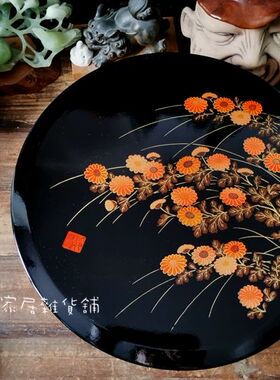日本回流漆器山中漆器樱花浮世绘超大号收纳盒果子食品盒收纳盒、