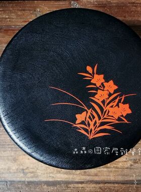 树脂大漆收纳盒日本回流茶道具复古茶几粮食收纳盒圆形带盖杂物整