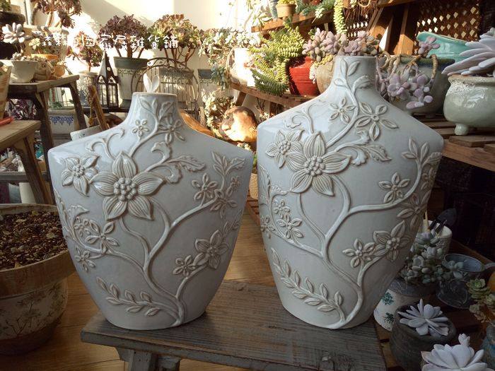 高温陶瓷雕花欧式小口家居装饰花瓶花器 外贸出口样品 孤品单个价