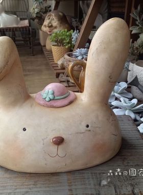 古董陶土彩绘摆件家居装饰