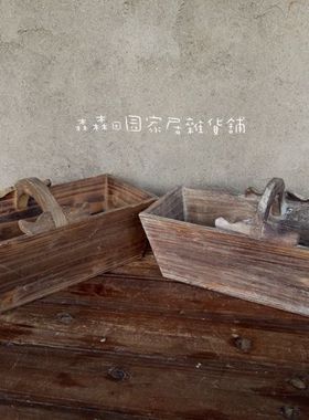 实木复古做旧美式乡村风花篮摆件