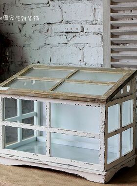 美式乡村风实木玻璃房孤品摆件